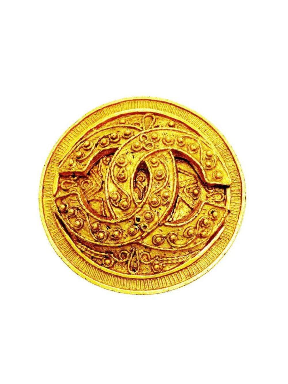 Chanel Brooch Vintage CC Logo Round Circle Gold Plated